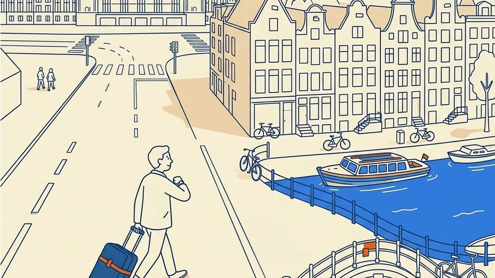 Traveller arriving at Amsterdam Centraal during a Schiphol layover